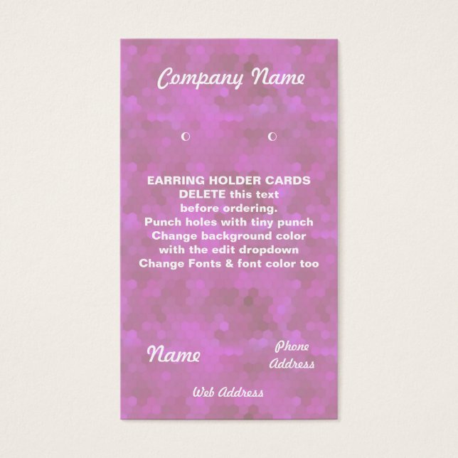 EARRING HOLDER Cards Custom business cards Pink (Front)