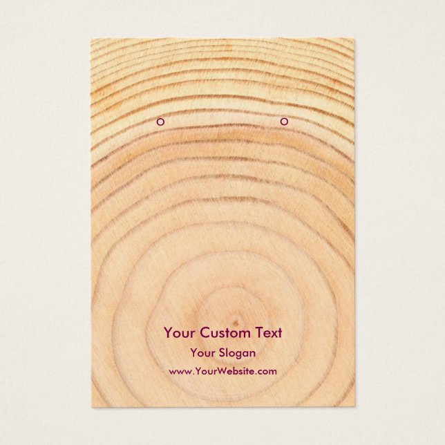 Earring Jewellery Display Card, Rustic Wood Ring (Front)