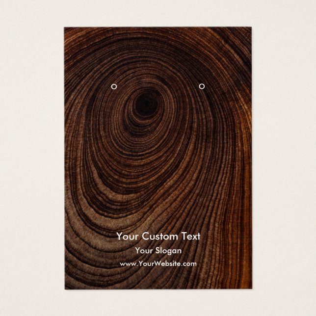 Earring Jewellery Display Card, Rustic Wood Ring (Front)