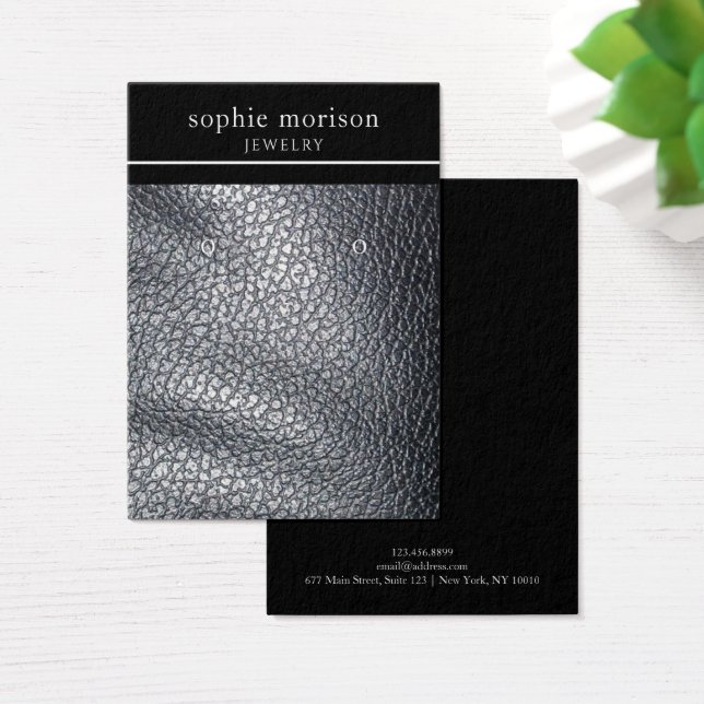 Earring Jewelry Display Card • Black Leather (Desk)