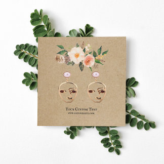 Earring Jewelry Display Card • Boho Feather Floral
