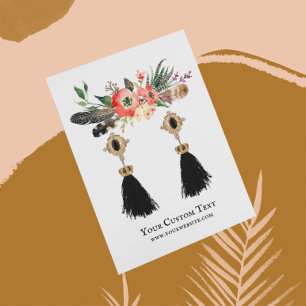Earring Jewelry Display Card • Boho Feather Floral