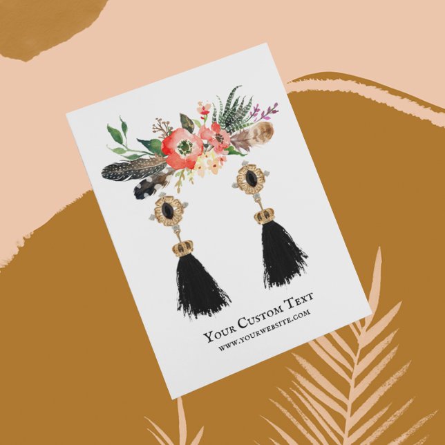 Earring Jewelry Display Card • Boho Feather Floral (Creator Uploaded)