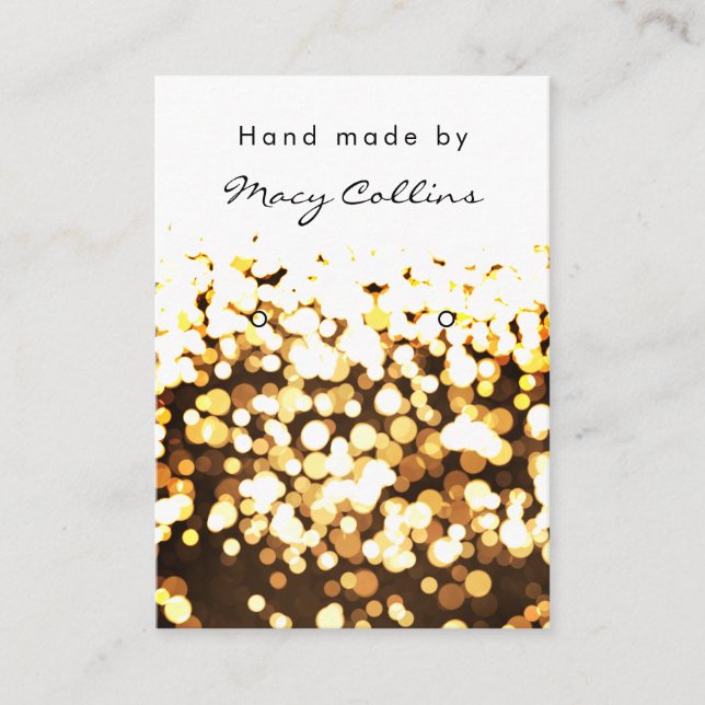Earring jewelry display card gold glitter bokeh (Front)