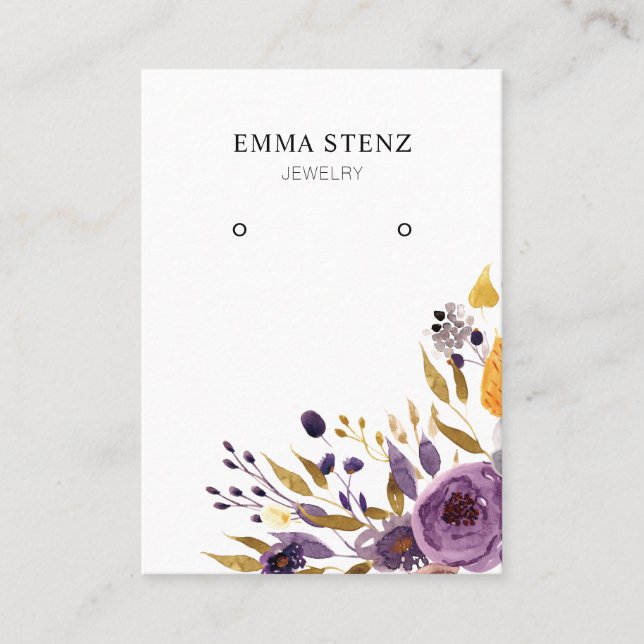 Earring Jewelry Display Card • Purple Floral (Front)