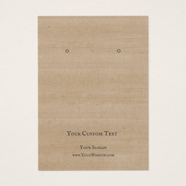 Earring Jewelry Display Card, Rustic Brown Wood (Front)