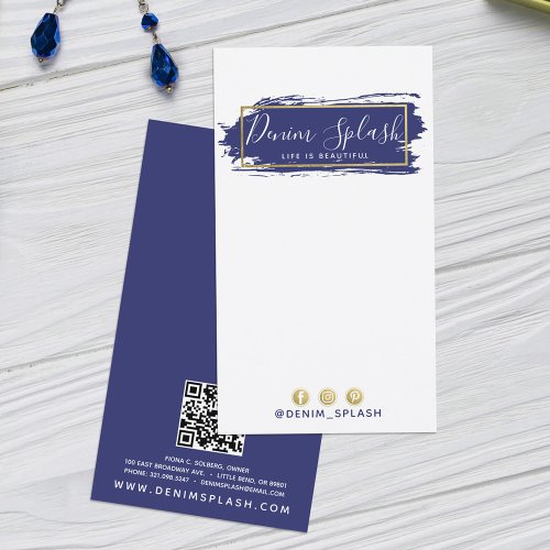 Earring Jewelry Display Navy Blue  Gold Paint Business Card