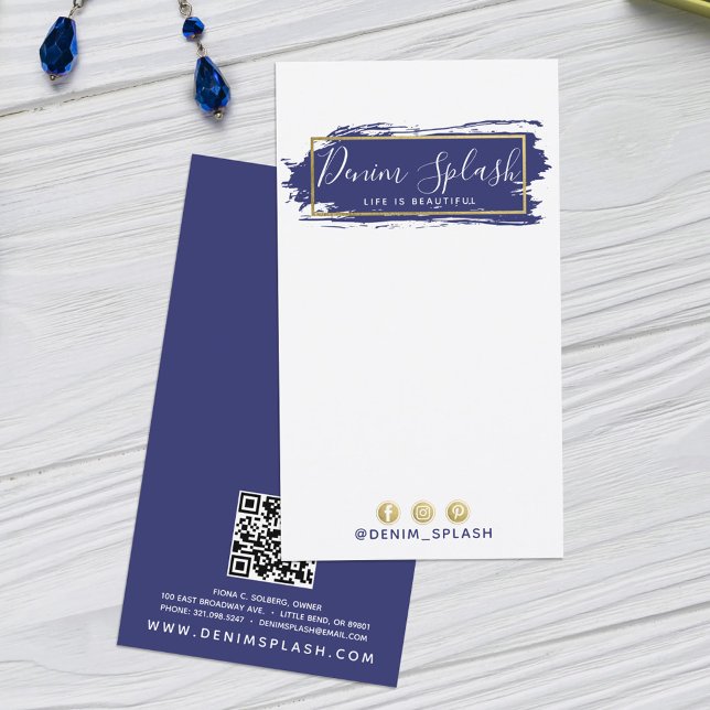 Earring Jewelry Display Navy Blue & Gold Paint Business Card (Creator Uploaded)