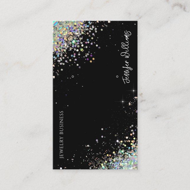 Earring Jewelry Holographic Glitter Black Display  Business Card (Front)