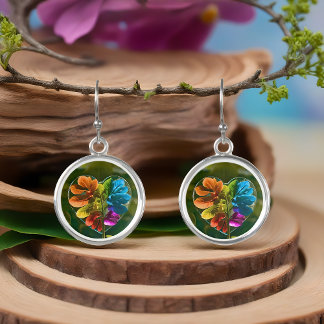 Earrings heart rainbow leaf nature