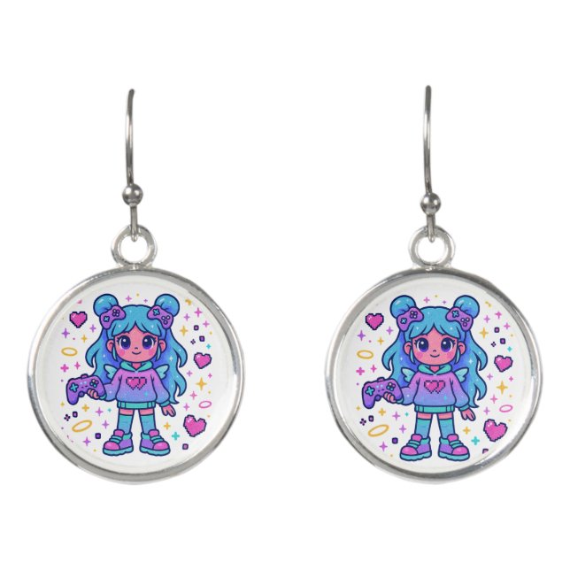 Earrings Kawaii Blue Gamer – Cute Magic Accessor (Front)