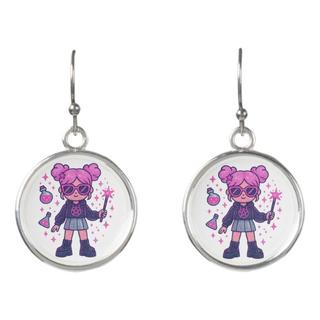 Earrings Kawaii Pink Witchy – Cute Magic Accessor (Front)
