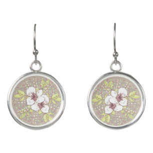 Earrings with Floral Tan Design