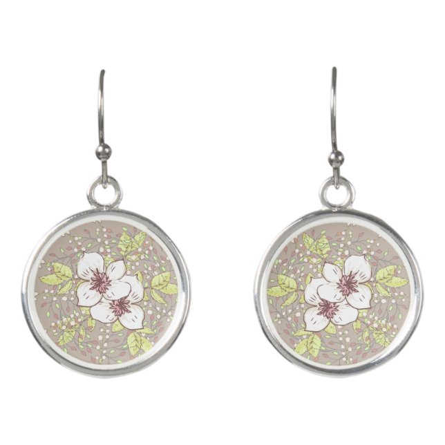 Earrings with Floral Tan Design (Front)