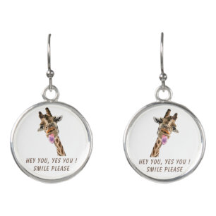 Earrings with Funny Giraffe and Catchy Text