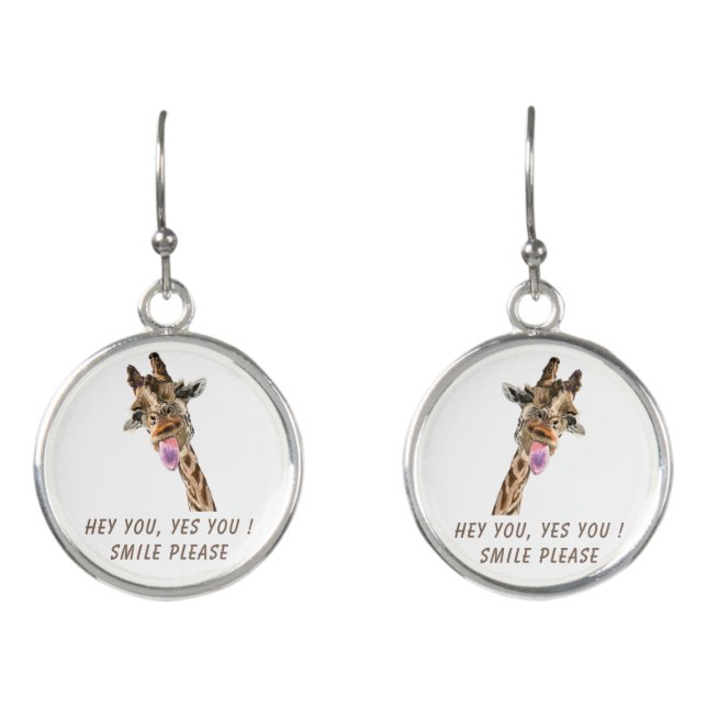 Earrings with Funny Giraffe and Catchy Text (Front)
