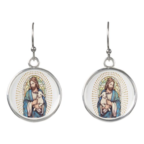 Earrings with Image of God Holding Lamb