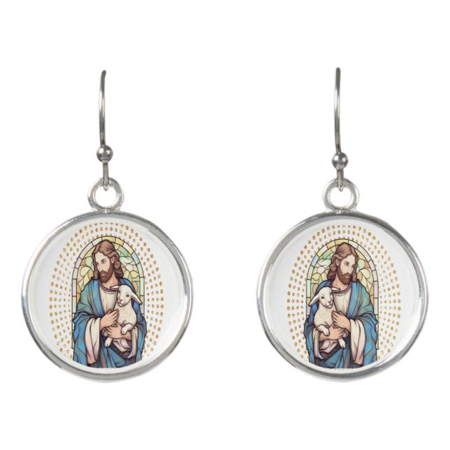 Earrings with Image of God Holding Lamb (Front)