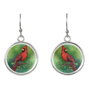 Earrings with Northern Red Cardinal Bird