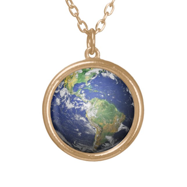 Earth - 3D Effect Gold Plated Necklace (Front)