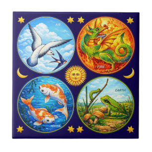 Earth Air Fire Water Elements Retro Ceramic Tile