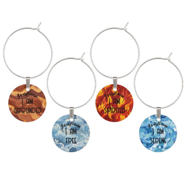 Earth Air Fire Water Four Elements Add Name Wine Charm (Staggered)