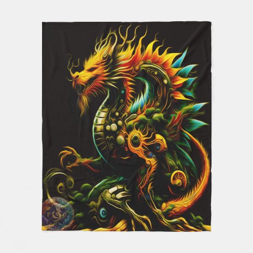 Earth and Fire Dragon Fleece Blanket