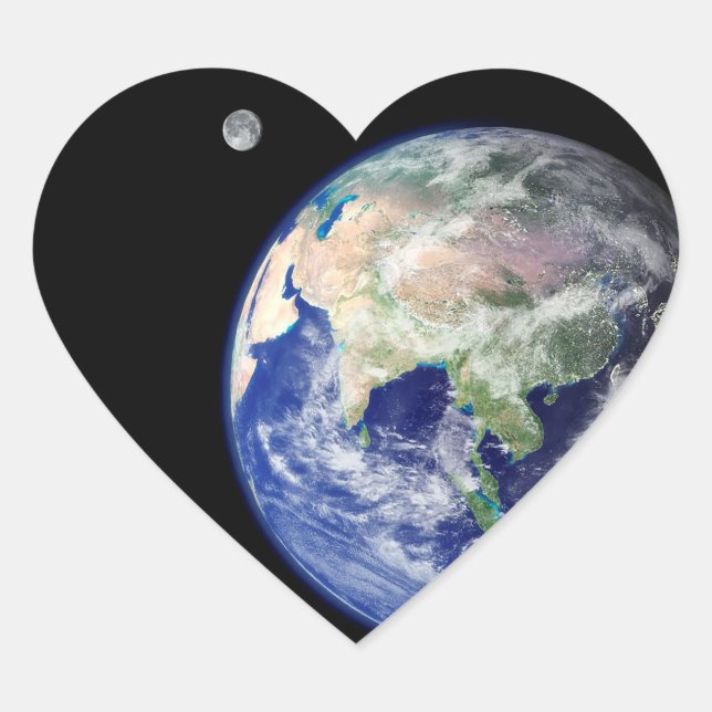 Earth and Moon from Space Heart Sticker (Front)