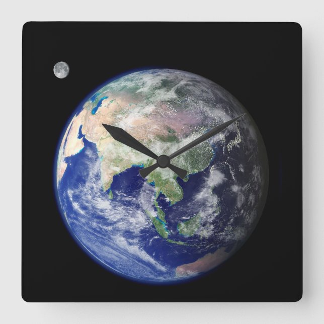 Earth and Moon from Space Square Wall Clock (Front)