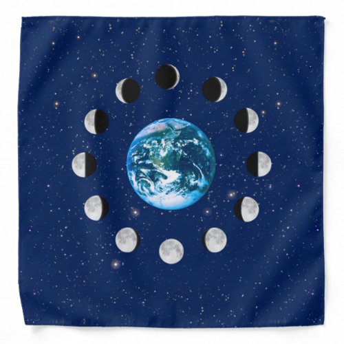 Earth and Moon Phases on a Background of Stars Bandana