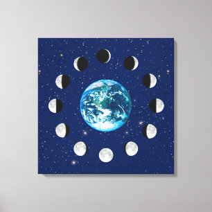 Earth and Moon Phases, on a Background of Stars Canvas Print