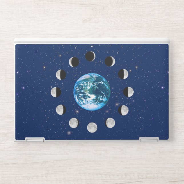 Earth and Moon Phases, on a Background of Stars HP Laptop Skin (Front)