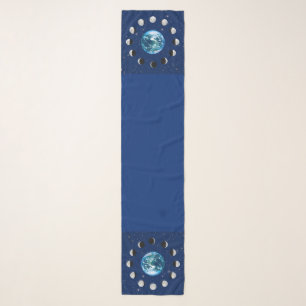 Earth and Moon Phases, on a Background of Stars Scarf