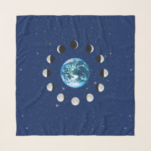 Earth and Moon Phases with Stars Square Scarf