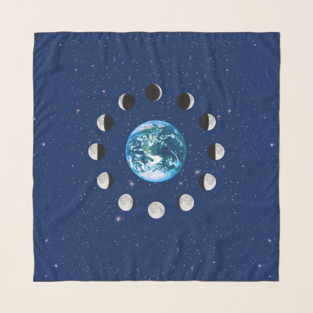 Earth and Moon Phases with Stars Square  Scarf (Front)