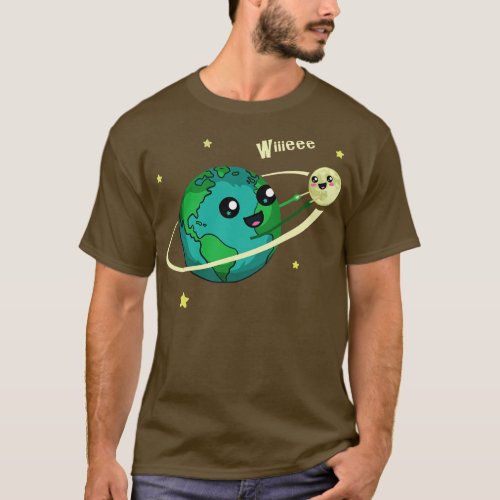 Earth And Moon Spinning Around Kawaii T_Shirt