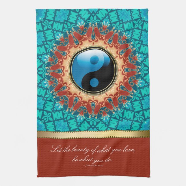 Earth Blue YinYang New Age Art Quote Tea Towel (Vertical)