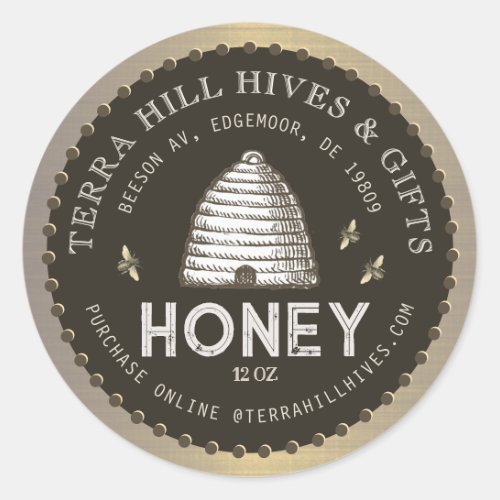 Earth Brown  Taupe Honey Label with Skep  Bees