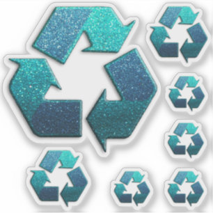 Earth Climate Change Blue Glitter Recycle Symbol Sticker