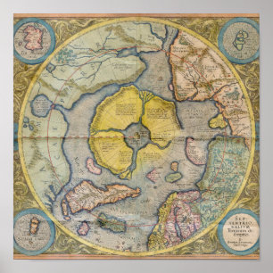 Earth Continents Vintage Digital Maps Poster