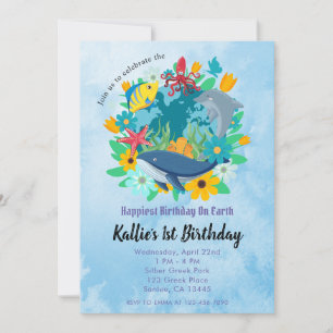 Earth Day 1st Birthday Party Colorful Invitation