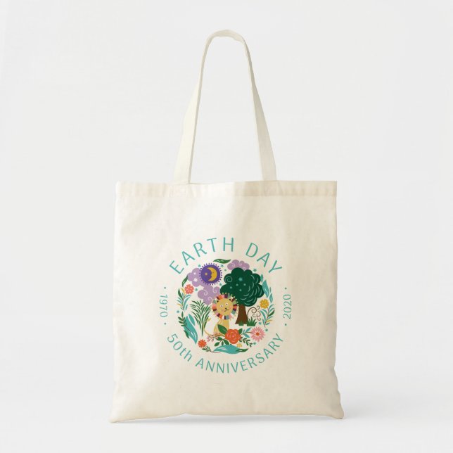 Earth Day 2020 50th Anniversary Cute Lion & Nature Tote Bag (Front)