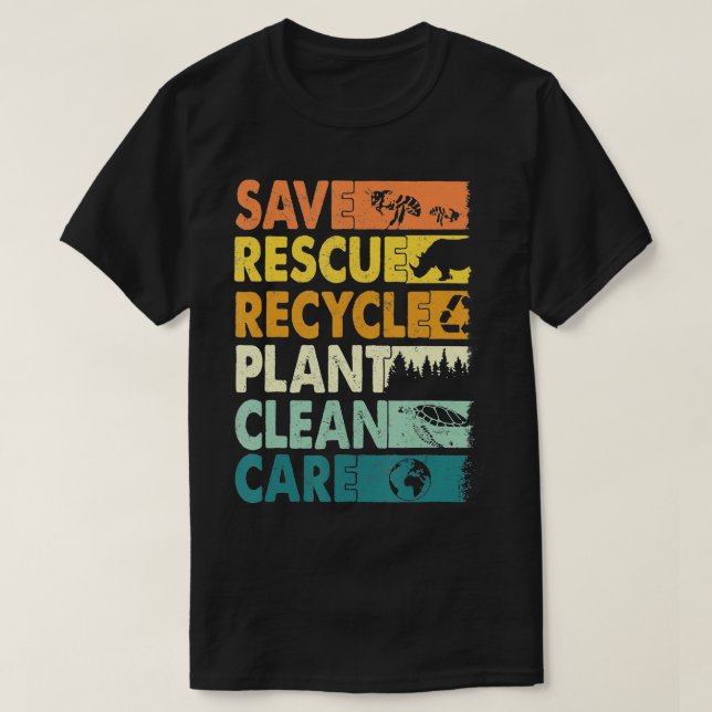 Earth Day 2023 Save Bees Rescue Animals Recycled P T-Shirt (Design Front)