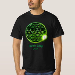 Earth Day 2024 Green Sparkling Flower of Life T-Shirt