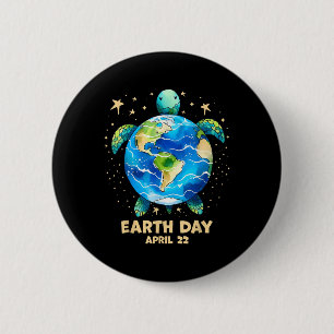 Earth Day 2025 Restore Earth Sea Turtle Art Save T Button
