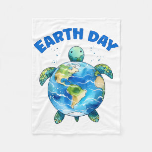Earth Day 2025 Sea Turtle Art Save The Planet  Fleece Blanket