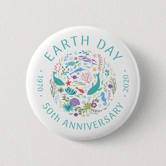 Earth Day 50th Anniversary 1970-2020 Ocean Animals Button