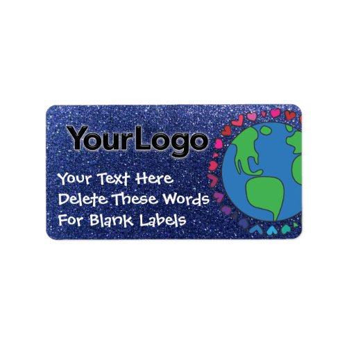 Earth Day Add Your Logo Here Rainbow Heart Glitter Label