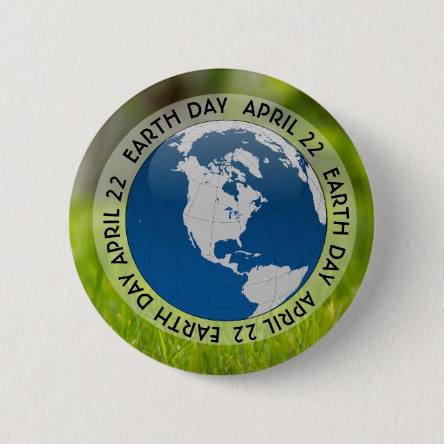 Earth Day April 22 Green Environment Button (Front)