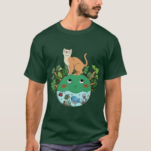 Earth day April earth design with a cat T_Shirt